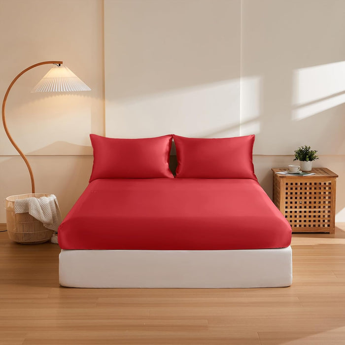 THXSILK 6A+ Top Grade 100% Pure Mulberry Silk Full Fitted Sheet 3Pcs Set Bed Sheets Luxury Bedding for Hair and Skin Healthy Natural Materials, 1 Fitted Sheet with 2 Pillowcases, Champagne