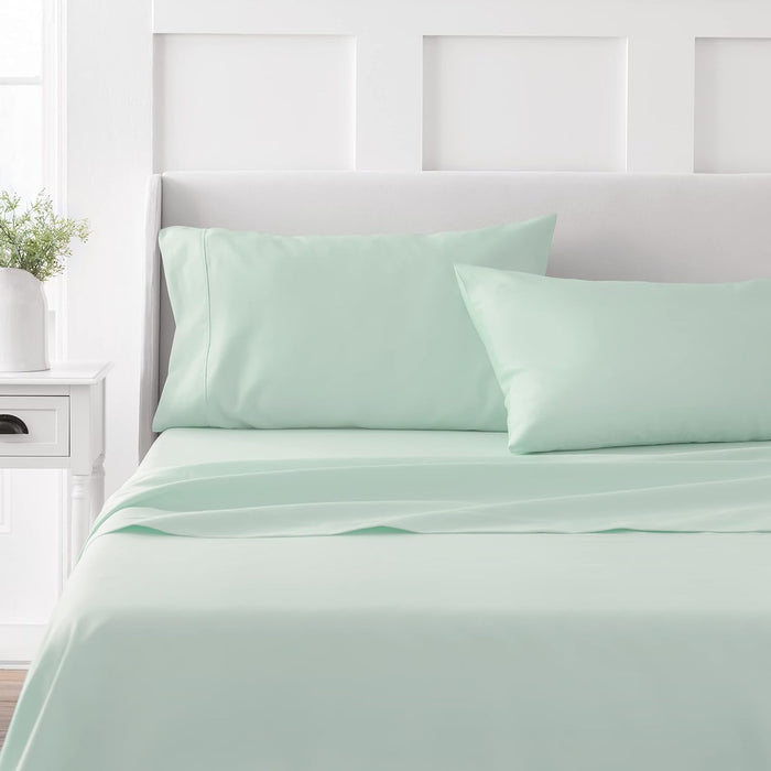 MARTHA STEWART 100% Cotton Queen Sheet Set - 4 Piece, Soft, Smooth, Durable, Easy Care, 16" Deep Pocket Sheets, Bedding Sheets, Sateen Sheet, 1 Flat, 1 Fitted, 2 Pillowcases, White