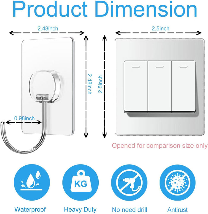 Large Adhesive Hooks for Hanging Heavy Duty Wall Hooks Self Adhesive Towel Coat Hooks Waterproof Transparent Hook for Bathroom Shower Kitchen Keys Door Outdoor Home Improvement Utility Hook 8 Pack