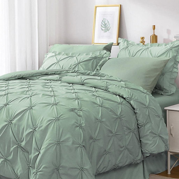 JOLLYVOGUE Grey Queen Comforter Set, 7 Pieces Pintuck Comforters Queen Size, Bed in a Bag Queen Comforter for Bedroom, Bedding Comforter Sets with Comforter, Sheets, Ruffled Shams & Pillowcases
