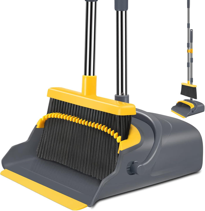 kelamayi Upgrade Broom and Dustpan Set, Broom with Dustpan Combo Set, Large Size and with Long Handle, Upright,Ideal for Indoor Outdoor Garage Kitchen Room Office Lobby Use (Black&Red)