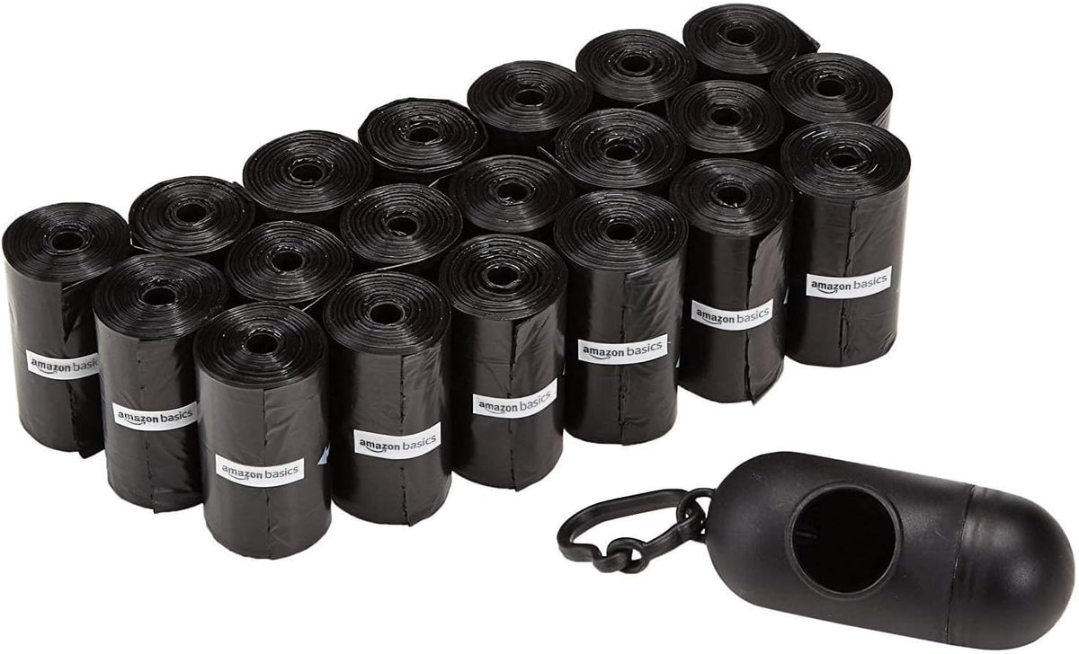Amazon Basics Dog Poop Bags with Dispenser, 600 Count, Enhanced for Guaranteed Leakproof, Unscented, Includes Leash Clip