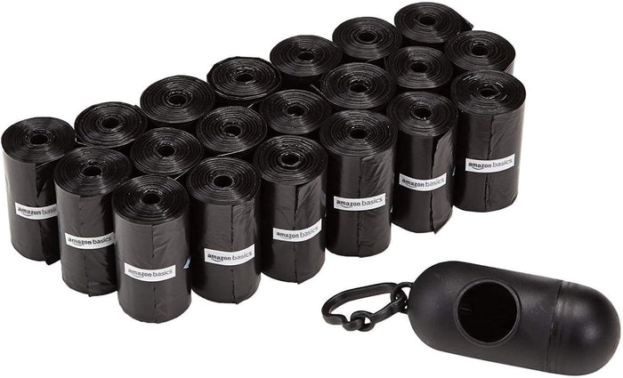 Amazon Basics Dog Poop Bags with Dispenser, 600 Count, Enhanced for Guaranteed Leakproof, Unscented, Includes Leash Clip
