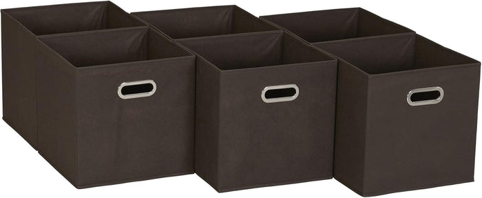 Household Essentials Foldable Fabric Storage Cubes 6-Pack – 11x11x11 Stackable Non-Woven Bins with Chipboard Sides & Grommet Handles – Closet, Shelf, Nursery, or Office Organizer – Black