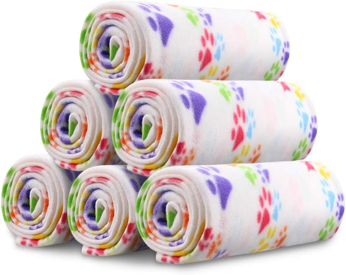 Comsmart Dog Blankets for Small Dogs, 6 Pack Puppy Blanket Cute Paw Print Pet Blanket for Dog, Puppy, Cat, Kitten, 24x28 inches