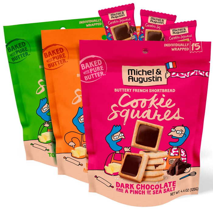 Michel et Augustin Cookies, Individually Wrapped Snacks, Gourmet Milk Chocolate & Hazelnut Shortbread, 15 French Butter Cookies