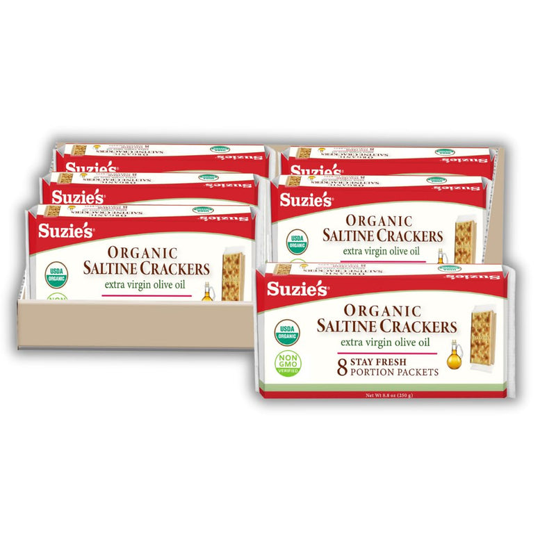 Suzie's Organic Rosemary Sesame Saltines Crackers|Healthy Gourmet Baked Vegan Snack for Adults & Children|Non GMO|12 Fresh Packs (96 individual Stay Fresh Packs) - 8.8oz Each