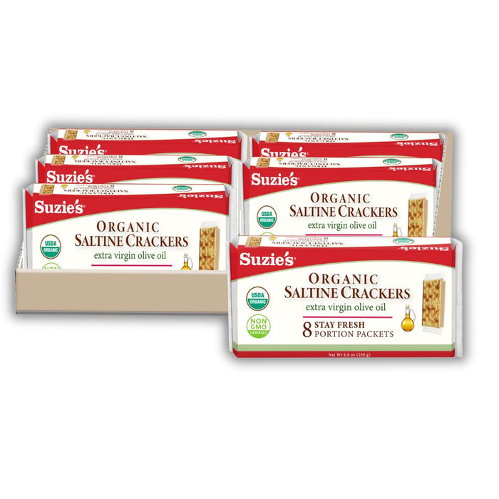 Suzie's Organic Rosemary Sesame Saltines Crackers|Healthy Gourmet Baked Vegan Snack for Adults & Children|Non GMO|12 Fresh Packs (96 individual Stay Fresh Packs) - 8.8oz Each