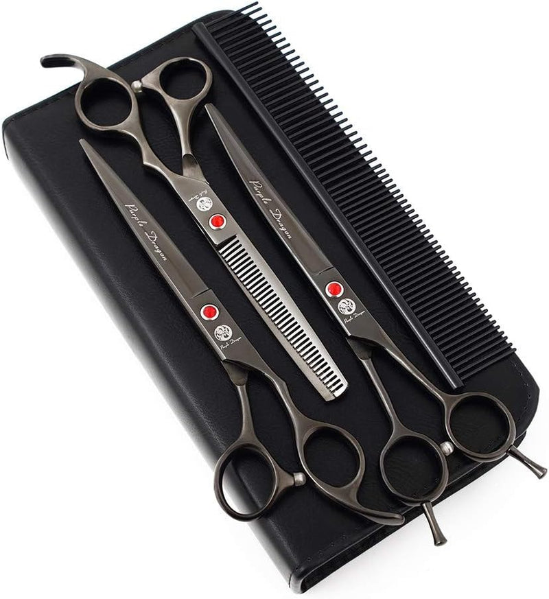 Purple Dragon 7.0 inch Rhinestone Decoration 3PCS Pet Grooming Scissors Dog Hair Cutting & Thinning Shears Set