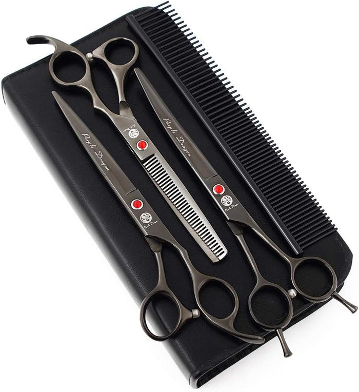 Purple Dragon 7.0 inch Rhinestone Decoration 3PCS Pet Grooming Scissors Dog Hair Cutting & Thinning Shears Set