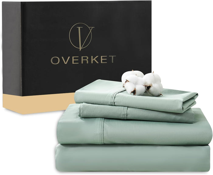 1000 Thread Count Egyptian Cotton Sheets Queen Size Set 4PCS Sateen Weave Soft Breathable 16-Inch Deep Pocket（Queen,Dusty Blue）