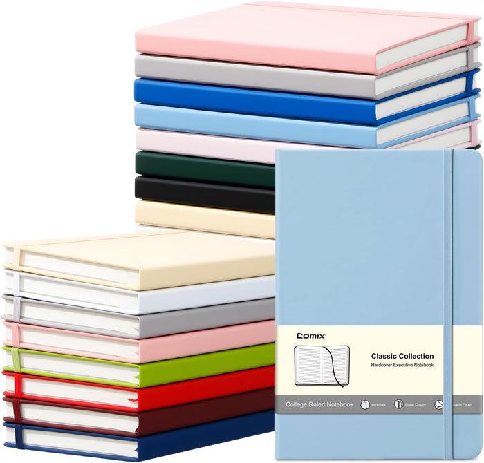 COMIX 24 Pack Lined Journal Notebooks for Work, 240 Pages, Medium 5.5" x 8.3", A5 Size, Hardcover Journaling Notebooks for Business School Office, Notebooks for Notes-Taking Writing