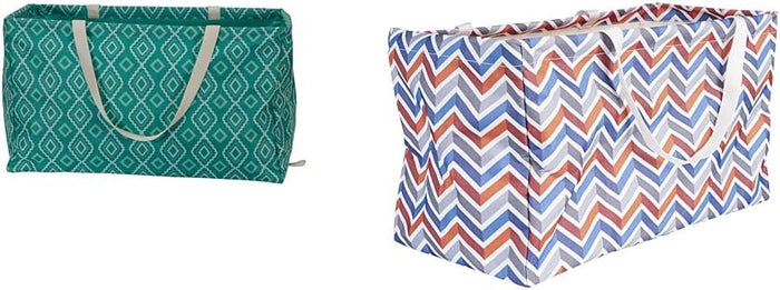Household Essentials Canvas Utility Tote with Handles, Rectangular Krush Container Tote, Water-Resistant Vinyl Lining, Large Capacity, Durable and Versatile, Chevron Pattern