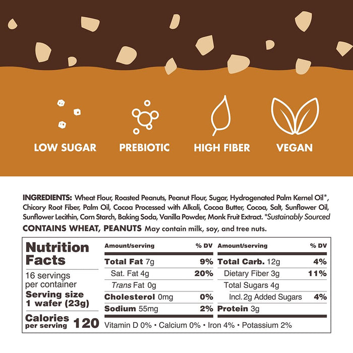 Rip Van Keto Wafer Cookies - Healthy Snacks - Non GMO Snack - Keto Snacks - Low Carb, Low Sugar (2g), Low Calorie and Vegan Snack - 16 Count (Dark Chocolate Peanut Butter)