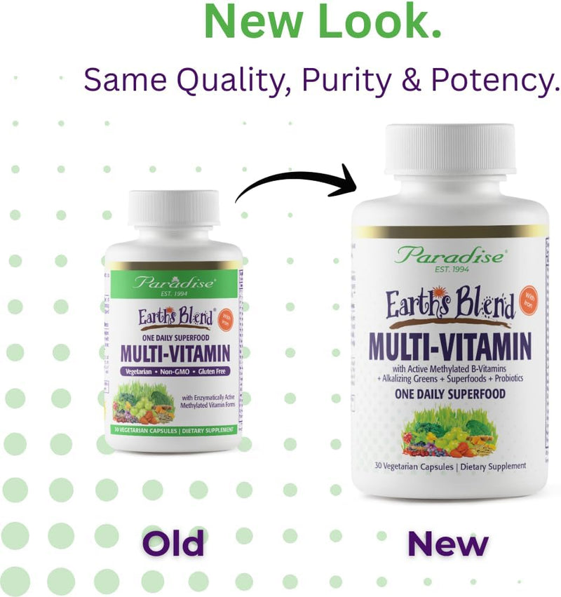 Paradise Herbs Earth's Blend Women's Once Daily Multivitamin with Iron, 48 Organic Superfoods, Probiotics, Antioxidants, Vitamins A, B12, C, D, K2, Daily Superfood, 30 Capsules