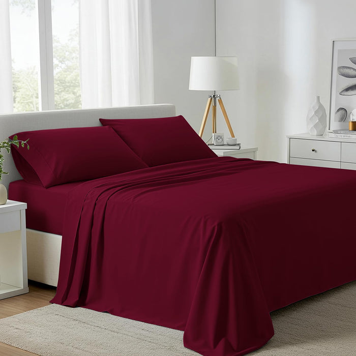 Carressa Linen 100% Egyptian Cotton King Size Sheets Set - 800 High Thread Count Egyptian Cotton Sheets King Size (4 PC, Classic Burgundy), Soft, Cooling, 16" Deep Pocket Sateen Weave Luxury Bed Sheet