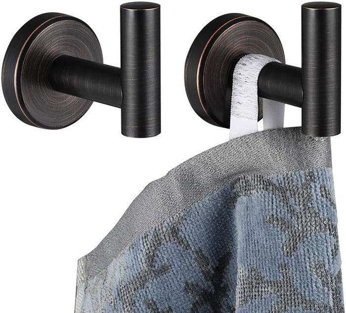 JQK Black Bathroom Towel Hook, Coat Robe Clothes Hook for Bathroom Kitchen Garage Wall Mounted (2 Pack), 304 Stainless Steel Matte Black, TH100-PB-P2