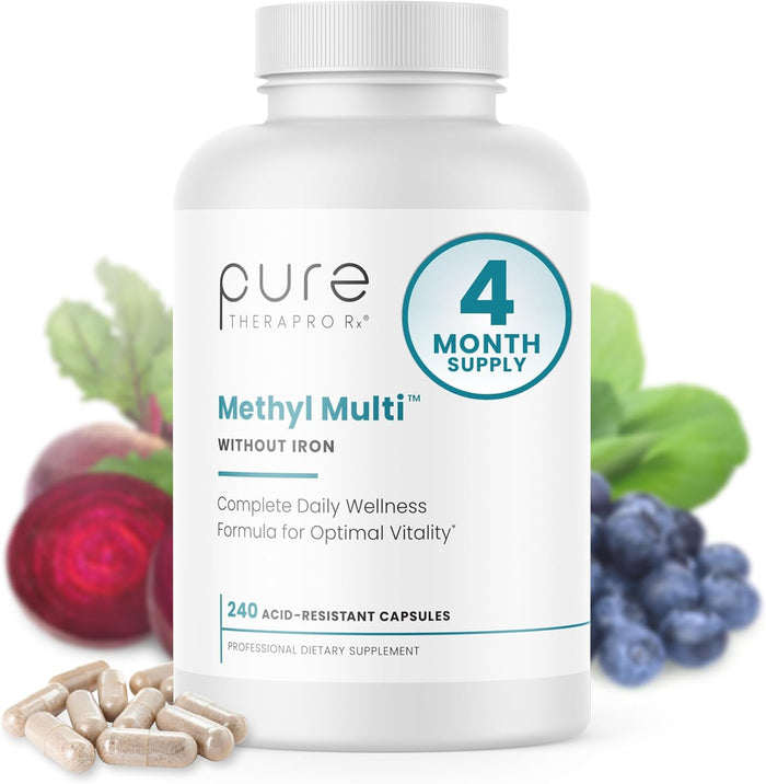 Pure TheraPro Rx Methylated Multivitamin for Men and Women | Methyl Multi Without Iron + Methyl B12 & Methylfolate | Pharma Grade | 240 Capsules, 4-Month Supply