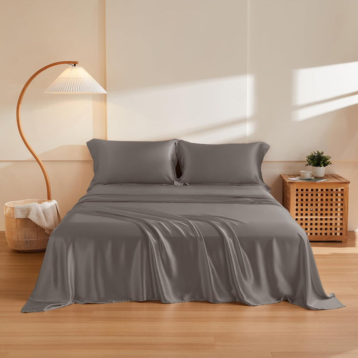 THXSILK Silk Sheet Set 4Pcs, 6A+ Top Grade 100% Natural Mulberry Silk Bed Sheets, Luxury Bedding Sets Ultra Soft Durable, 1 Fitted Sheet, 1 Flat Sheet and 2 Pillow Shams (King, Charming Pink)