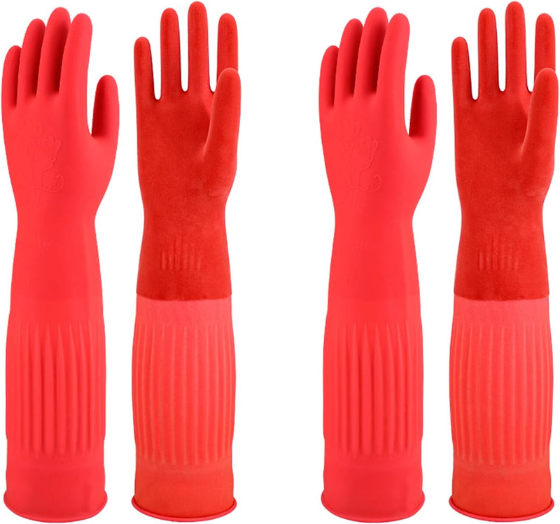 North Tower Kitchen Washing Room Gloves Fleece Lined, Reusable, Waterproof with Extra-Long Cuff & Anti-Slip Design for Household & Kitchen Use,15",2 Pairs Large