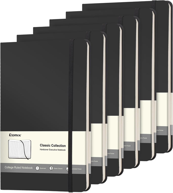 Comix 6 Pack Lined Journal Notebooks for Work, 240 Pages, 5.5"x8.3", Dark Green, Hardcover, A5 Medium College Ruled, Journaling Notebooks for Notes-taking, Fits for Office School Home