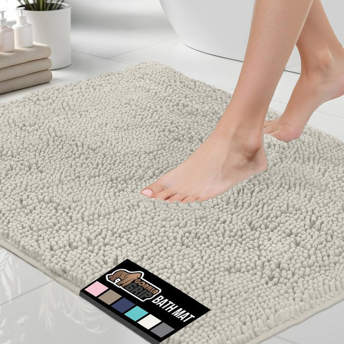 GORILLA GRIP Bath Rug Mat, Thick Soft Absorbent Chenille, Quick Dry Microfiber Mats, Rubber Backing Washable Shower Floor Rugs, Bathmat Runner, US Designed Bathroom Home Decor Accessories 24x17, Grey