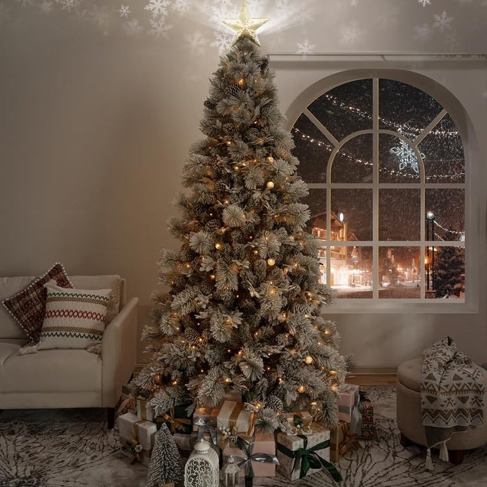 Camden 7.5ft Prelit Artificial Christmas Tree with Foot Pedal, 2755 Branch Tips, 600 Warm Lights and Metal Stand, 58" Wide Realistic Hinged Christmas Tree with Lights by Naomi Home