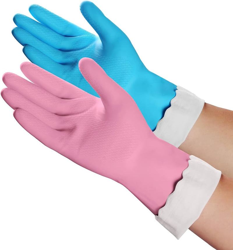 HSL Household Cleaning Gloves - Reusable Kitchen Dishwashing Gloves with Latex Free, Cotton lining, Waterproof, Non-Slip (Large, 3 Pairs)