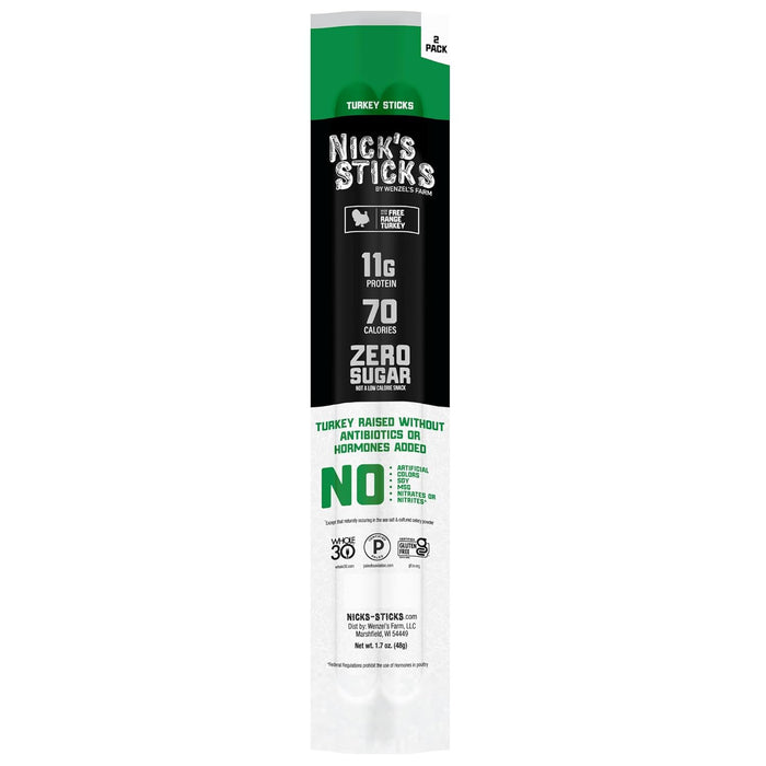 Nick's Sticks Clean & Balanced Free Range Turkey Snack Sticks | Made in the USA | Gluten Free | Paleo, Keto, Whole30 Approved | No Soy, Antibiotics or Hormones (12 – 1.7oz. Packs of 2 Sticks)