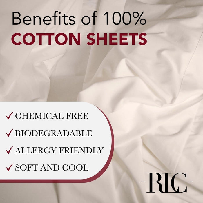 Red Land Cotton Luxury Sheet Set | 100% American Grown Cotton Basics | Premium Hotel Ultra-Soft Lightweight 4 Piece USA Made Deep Pocket Fitted Flat Sheet & pillowcases Percale Weave (Twin XL/Natural)