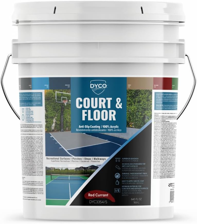 DYCO Court & Floor Anti-Slip Coating - Slip-Resistant Pavement, Cement & Concrete Paint for Pickleball, Tennis & Basketball Courts, Exceeds ADA Standards for Safety Areas (Desert, 5 Gallons)