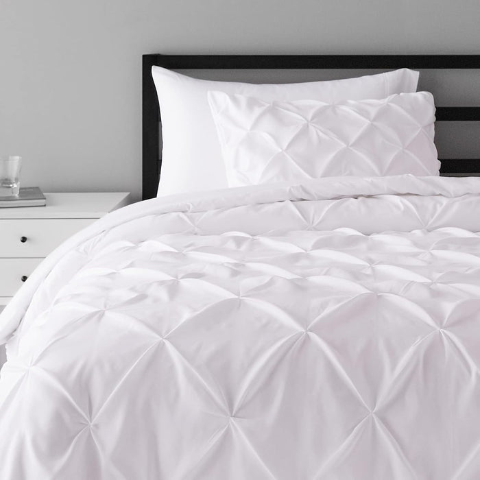Amazon Basics Soft, Warm Down Alternative Queen Size Comforter Set, All-Season 3-Piece Bedding with Breathable Microfiber, Pinch Pleat Design, Full/Queen, Navy Blue