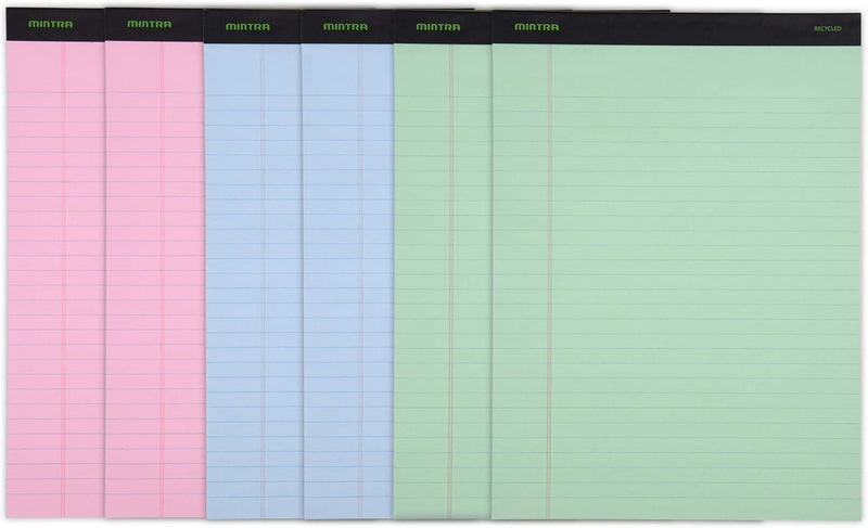 Mintra Office Legal Pads - ((BASIC PASTEL 6pk, 8.5in x 11in, NARROW RULED))