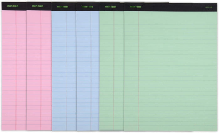 Mintra Office Legal Pads - ((BASIC PASTEL 6pk, 8.5in x 11in, NARROW RULED))