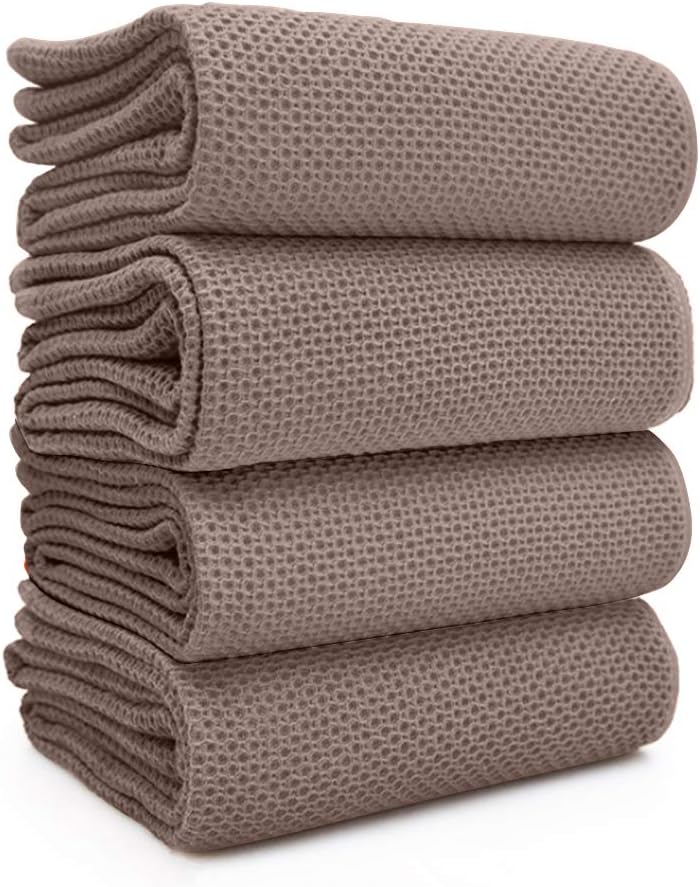 BALCONY & FALCON Waffle Weave Dish Towel Kitchen Towel Hand Dish Rags Great for Household Cooking Cleaning Kerchief,12x12inches,Set of 6 Beige