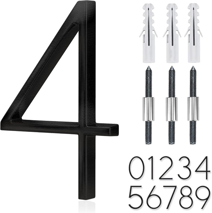 5" Stainless Steel Floating House Number, Metal Modern House Numbers, Mailbox Decor Number with Nail Kit, Coated Black, 911 Visibility Signage (6) or (9)