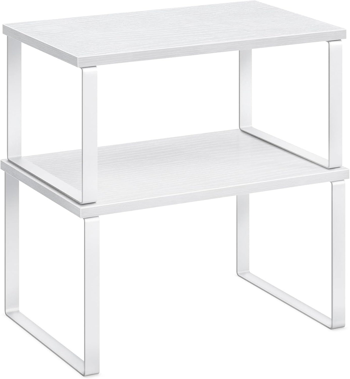 SONGMICS Cabinet Organizer Shelf, Set of 2 Kitchen Counter Shelves, Kitchen Storage, Spice Rack, Stackable, Expandable, Metal and Engineered Wood, Ink Black and Natural Beige UKCS02NB