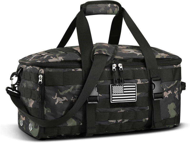 ETRONIK Gym Bags for Men Women, Tactical Duffle Bag Backpack with Shoe Compartment, 3 in 1 Carry on Travel Backpack with Wet Pocket, Weekender Overnight Range Bag for Workout Football Gym, Black