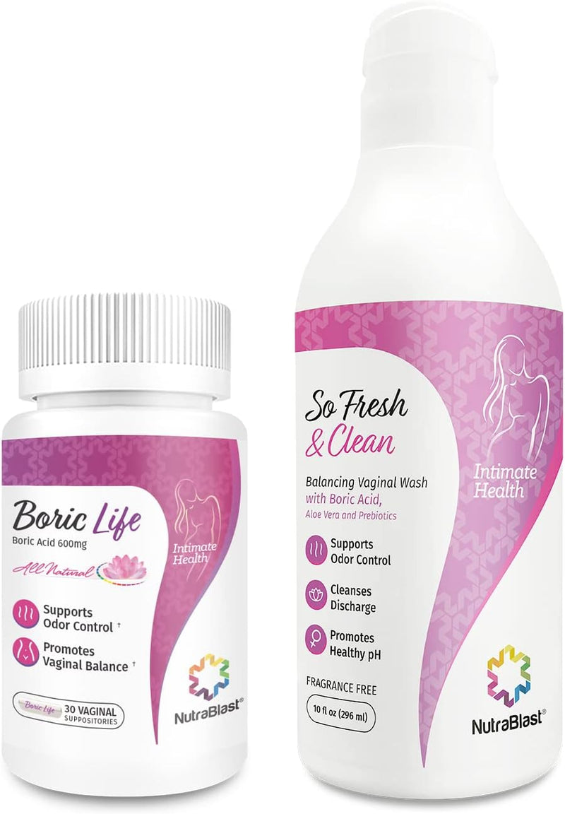 NutraBlast Boric Acid Vaginal Suppositories - 100% Pure Made in USA - Boric Life Intimate Health Support (30 Count)