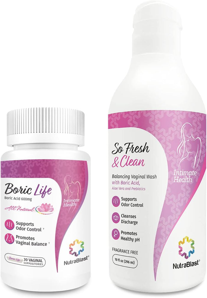 NutraBlast Boric Acid Vaginal Suppositories - 100% Pure Made in USA - Boric Life Intimate Health Support (30 Count)