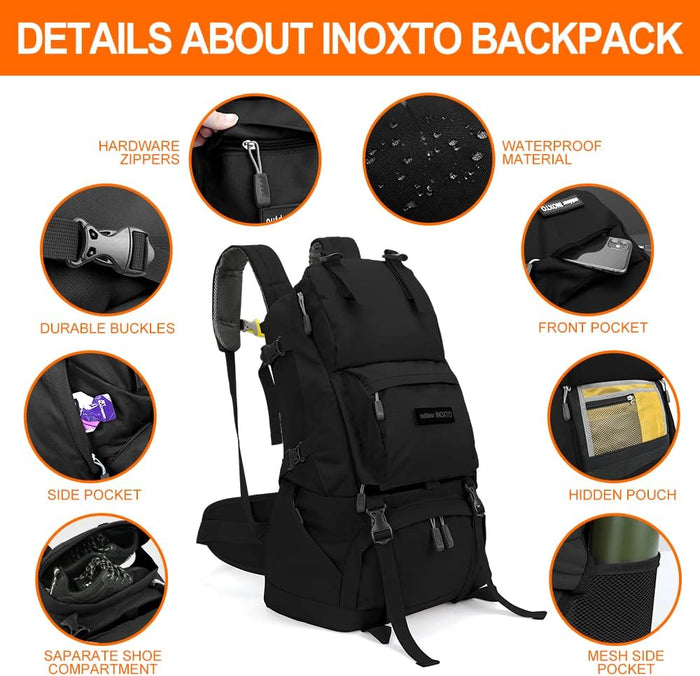 INOXTO 35L/40L Hiking Backpack, Camping Backpack with Waterproof Rain Cover for Men, Outdoor Sport Travel Daypack for Climbing (Black)