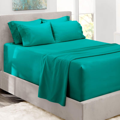 Hearth & Harbor Luxury Soft 6 Piece Bed Sheet Set Extra Deep Pocket Fitted Sheets Fits Mattress up to 21", Double Brushed Bedding, Queen, Teal