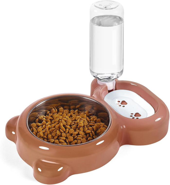 Dog Bowls, Cat Food and Water Bowl Set with Water Dispenser and Stainless Steel Bowl for Cats and Small Dogs - Pink