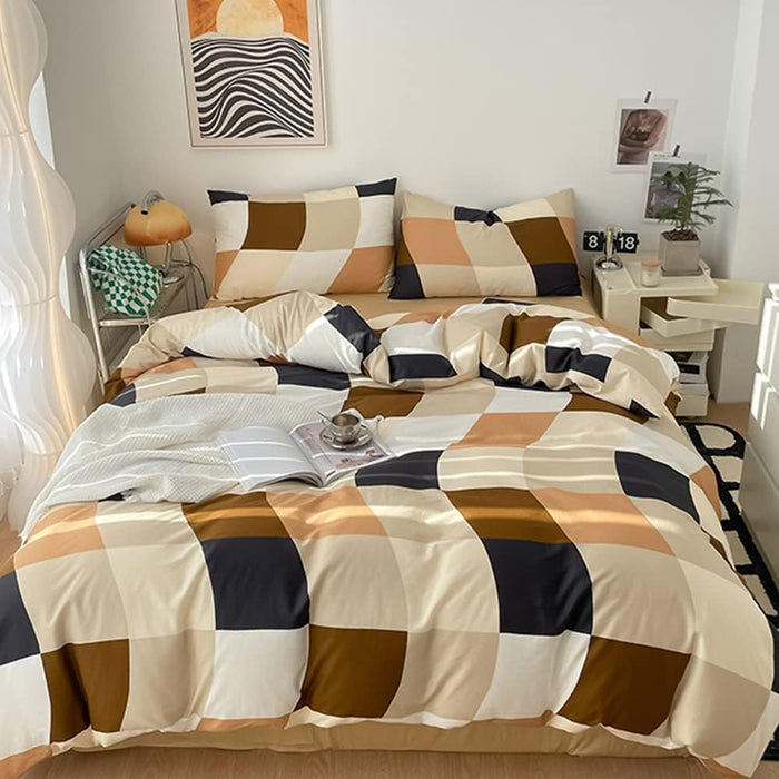 CLOTHKNOW Pumpkin Floral Queen Comforter Set Sunflower Bedding Comforter Sets Black White Plaid Comforter Botanical Comforters