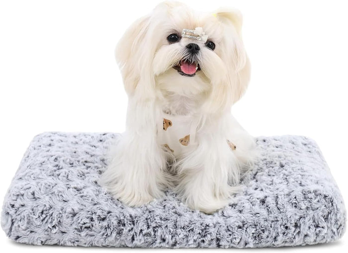 KSIIA Washable Dog Bed Deluxe Plush Dog Crate Beds Comfy Kennel Pad Anti-Slip Pet Sleeping Mat for Large, Jumbo, Medium, Small Dogs Breeds, 35" x 23", Gray