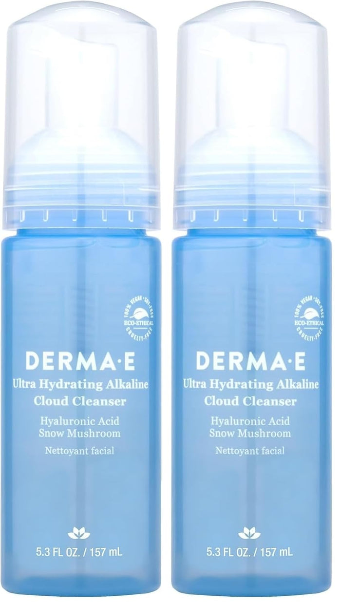 Derma E Ultra Hydrating Alkaline Cloud Cleanser – Gentle Foaming Face Wash with Hyaluronic Acid – Vegan Daily Facial Cleansing, 5.3 Oz