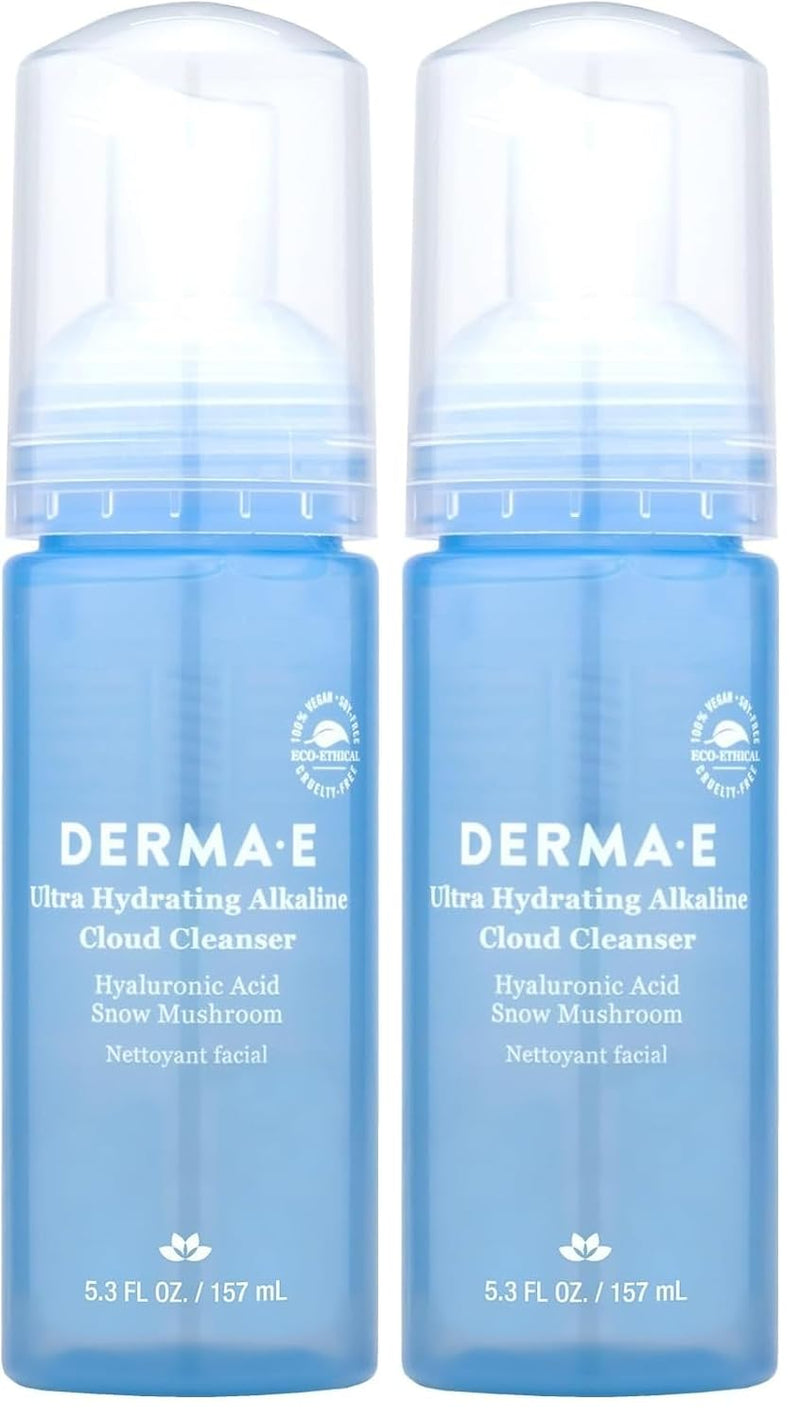 Derma E Ultra Hydrating Alkaline Cloud Cleanser – Gentle Foaming Face Wash with Hyaluronic Acid – Vegan Daily Facial Cleansing, 5.3 Oz