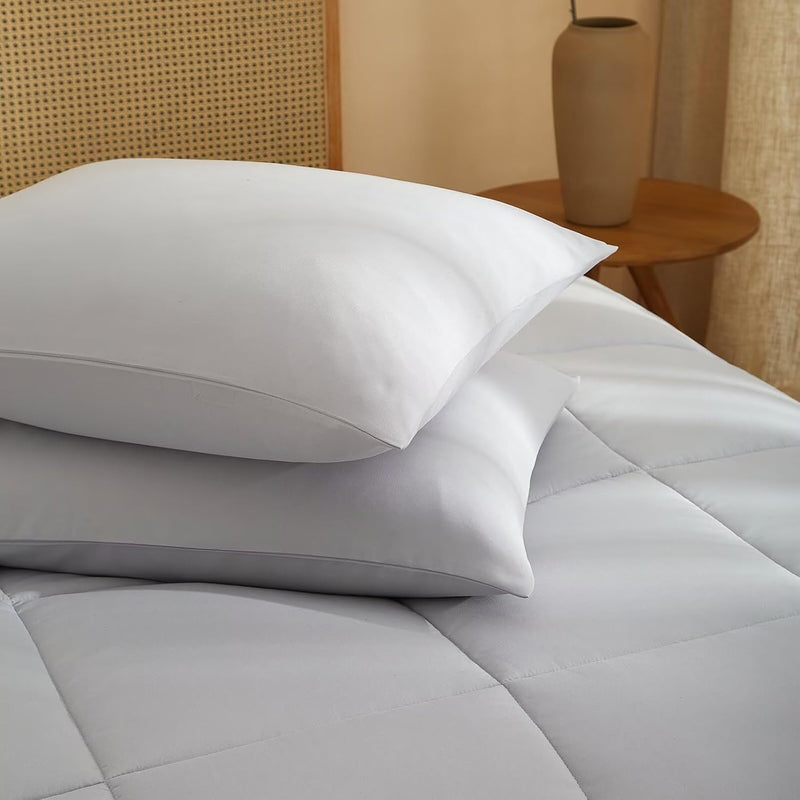 Light Grey Full Size Comforter Set for All Season 3 Pcs(1 Comforter and 2 Pillowcases),Box Stitched Brushed Microfiber Breathable Bedding Sets Soft Warm Fluffy Bed Set 80X90 Inches