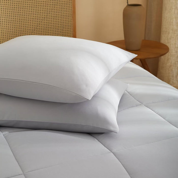 Light Grey Full Size Comforter Set for All Season 3 Pcs(1 Comforter and 2 Pillowcases),Box Stitched Brushed Microfiber Breathable Bedding Sets Soft Warm Fluffy Bed Set 80X90 Inches