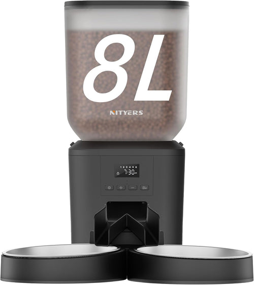 Automatic Dog Feeder - 8L/34 Cups Large Capacity Automatic Cat Food Dispenser with LCD Screen, Large Food Tray, Battery Operated, Timed Cat Feeder, Up to 50 Portions 6 Meals Per Day, Keeps Fresh